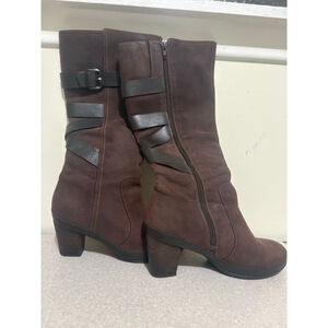 Brown Suede Mid-Calf Boots | Stacked Heel | Side Zip | Western Boho Style